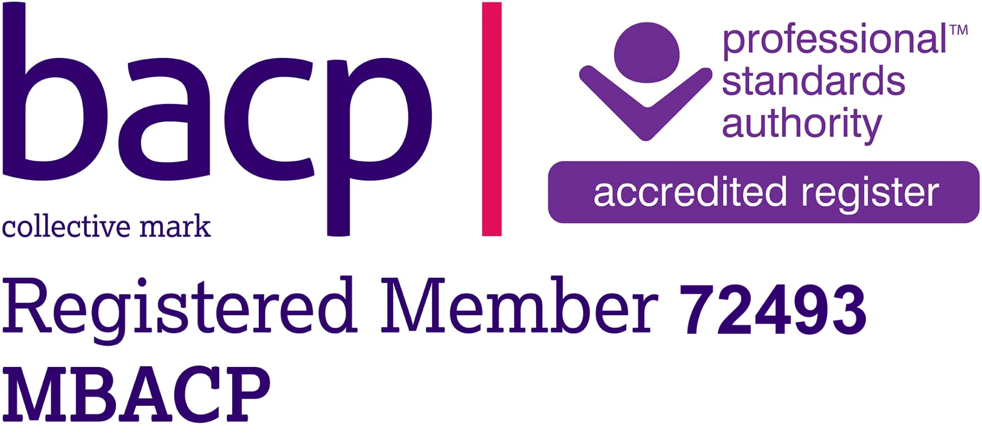 BACP Registered Member 72493, MBACP — accredited by the Professional Standards Authority