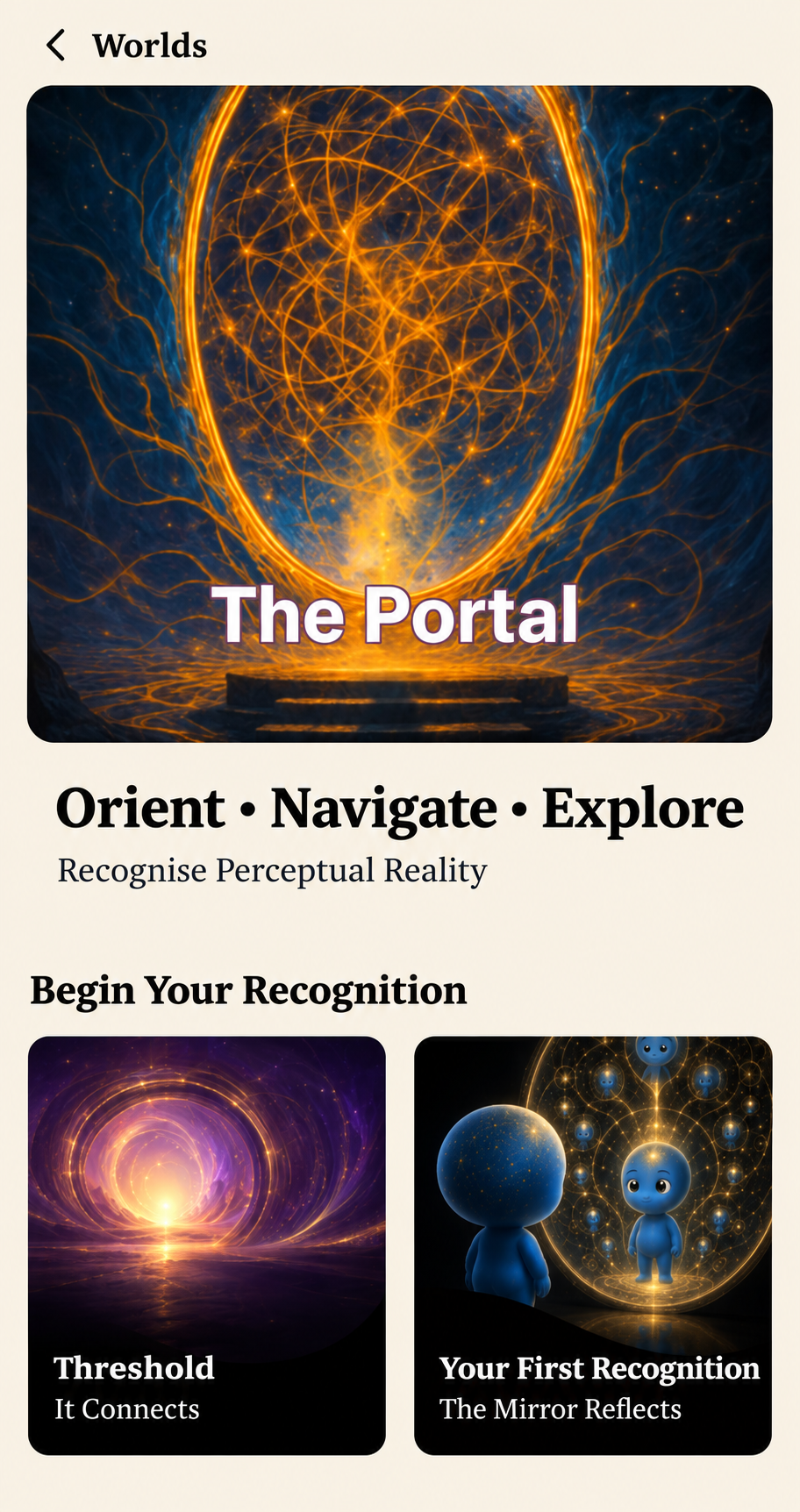 Recognition Loops app screen showing The Portal and the first two experiences